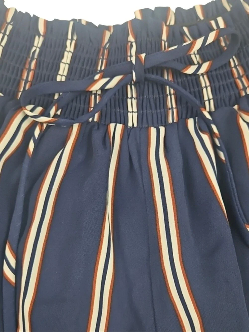 I Joah Navy Blue Striped High-Waist Tie Shorts Casual Coastal Retro Preppy, L